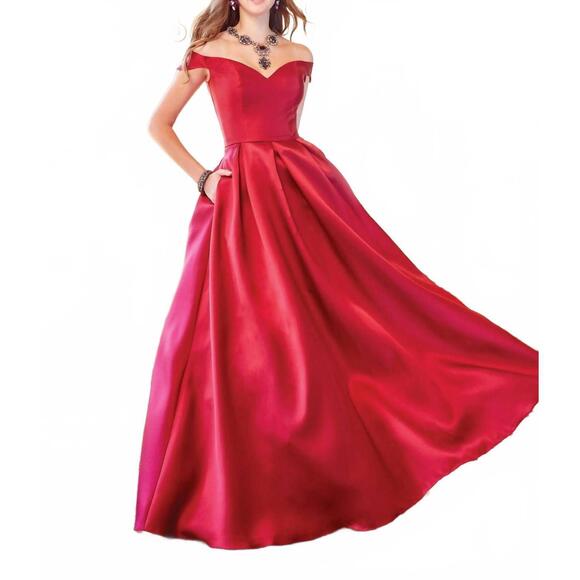 NEW CLARISSE mikado sweetheart off shoulder gown in wine